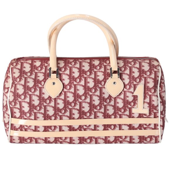 Christian Dior Trotter Handbag Bordeaux Cream PVC Patent Leather - Picture 1 of 8